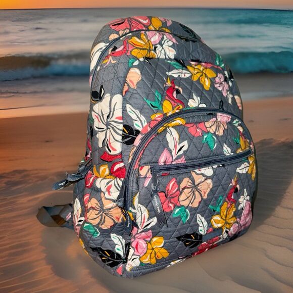 Vera Bradley Essential Laptop Backpack Coastal Paradise Gray NWOT main image 12
